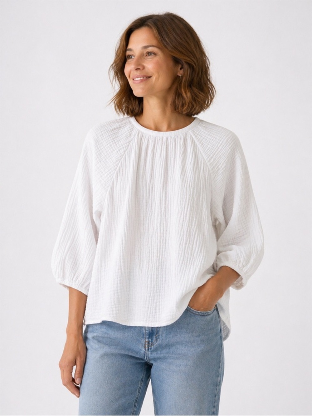 NWT - Alice Walk - Organic Cotton Gauze Blouse - White